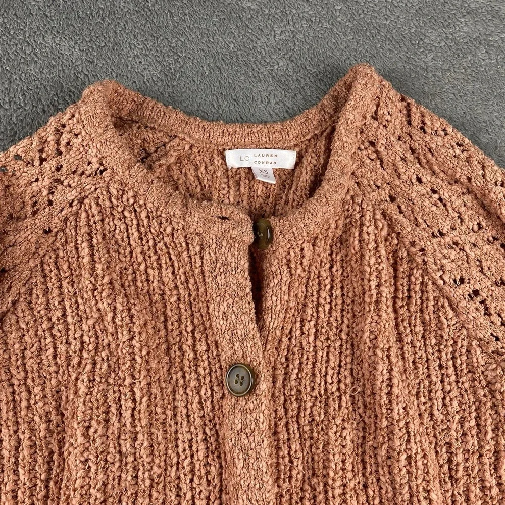 Lauren Conrad‎ Sweater Womens XS Orange Long Sleeve Button Up - Picture 3 of 13